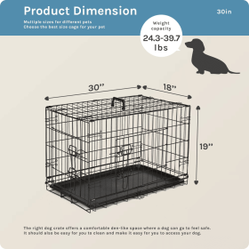 Dog Crate, 30 Inch Medium Folding Metal Wire Pet Single Door Dog Cage with Divider Panel and Plastic Leak-Proof Pan Tray