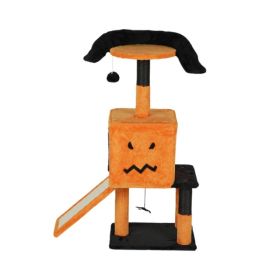 39.4inch Halloween Cat Tree, Cat Tower Cat Tree For Indoor Cats With Spacious Cat Condo, Sisal Scratching Posts, Hanging Toys, Orange & Black (Option: Orange  Black)