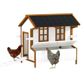47Chicken Coop, Wooden Chicken House Raised Rabbit Hutch With Waterproof Roof, Nesting Box And Handles For 3-5 Hens, Poultry Cage Portable Hen Pe (Option: Cream White Brown Black)