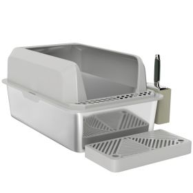 Stainless Steel Litter Box with Metal Scoop & Scoop Holder, High Sided, Anti-Urine Leakage, Non-Sticky (Option: Light Gray-650x210x450 mm)