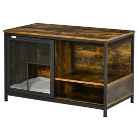 Wooden Cat Crate, Furniture Style Dog Cage, Puppy Kennel Indoor, End Table Pet House with Cushion and Sliding Doors, Rustic Brown (Option: Rustic Brown-1080x640x180 mm)