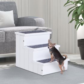 3 Step Wooden Carpeted Non Slip Pet Stairs Ramp for Cats and Small Dogs - White (Option: White-480x145x575 mm)