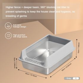 Oversized Stainless Steel Litter Box, Semi-enclosed Splash-proof And Leak-proof Design, Removable Lid, Suitable For Big Cats, And More (Option: L10-Grey)