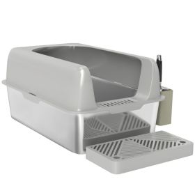 High Sided Stainless Steel Litter Box with Metal Scoop & Scoop Holder, for Easy Clean& Anti-Urine Leakage, Light Gray (Option: Light Gray-650x210x450 mm)