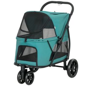 3 Wheel Pet Stroller with Easy One-Click Quick Fold, Mesh Window, Washable Cushion, for Medium Dogs, Dark Green (Option: Dark Green-805x220x510 mm)