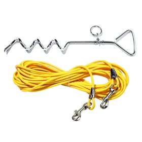 Heavy Duty Dog Tie Out Cable with Stake, Waterproof PVC Double Dog Leash for Yard Camping (Color: Bright Yellow)