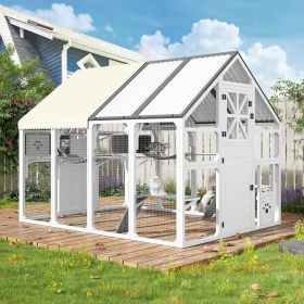 Extra Large Catio Outdoor Cat Enclosure, Walk-in Outdoor Pet House for Multiple Cats, Catio Cat Run Cage with Bridges, PVC Roof, Weatherproof Cov (Cclor: Grey,White)