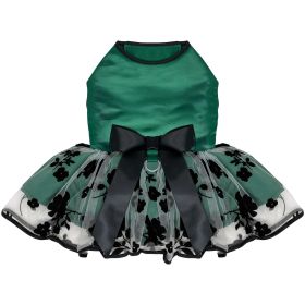 Green and Black Satin Dog Dress (size: large)